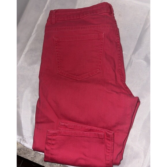 ELLE Women's Solid Bright Pink Mid-Rise Skinny Denim Jeans Pants Size 10 - Picture 11 of 11